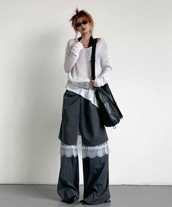 Pinstripe Lace Layered Pants